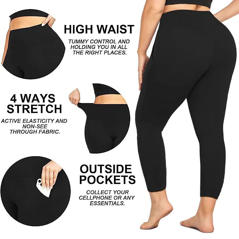 Women'S High Waist Yoga Pants with Pockets plus Size Leggings Tummy Control Workout Yoga Leggings