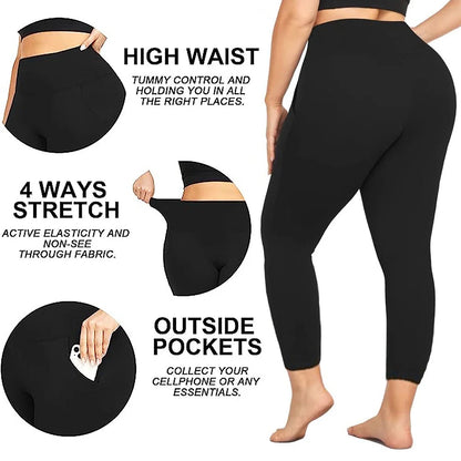 Women'S High Waist Yoga Pants with Pockets plus Size Leggings Tummy Control Workout Yoga Leggings