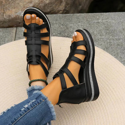 Womens Gladiator Sandals, Soft Sole Breathable Wide Width Summer Wedge Shoes Black