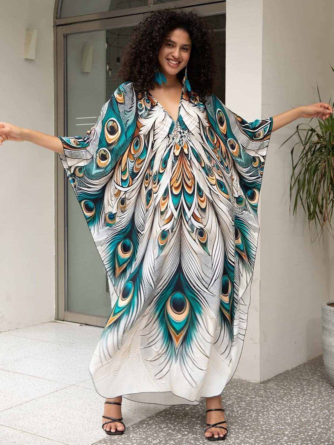 Women'S plus Size Kaftan Dress – plus Size Maxi Dress Moo Moos Beach Cover Up,