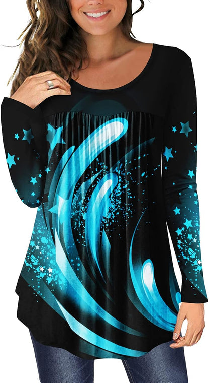 Long Sleeve Shirt Women Casual Tunics or Tops to Wear with Leggings Loose Fitting Fall Blouses