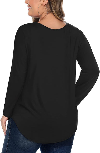 Womens' plus Size Tops with Long Sleeve Criss Cross Neck