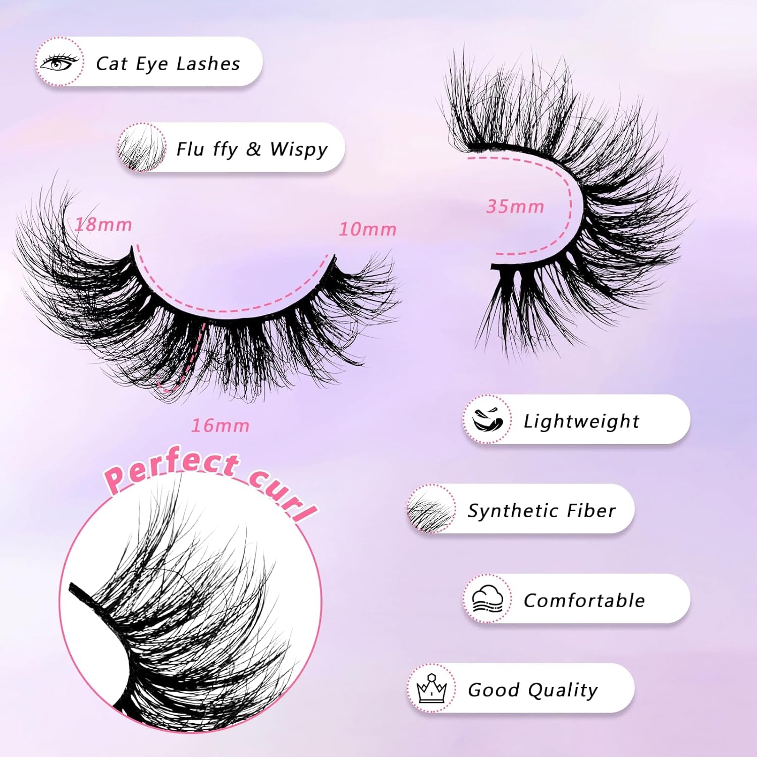 Lashes Kit with Glue and Tweezer Cat-Eye Lashes Flu-Ffy 18Mm Fox Eye Lashes, Curly Volume Eyelashes Faux Mink Lashes, That Look like Extensions Lashes Wispy Natural Look 7 Pairs Pack(Kits-Xk05)