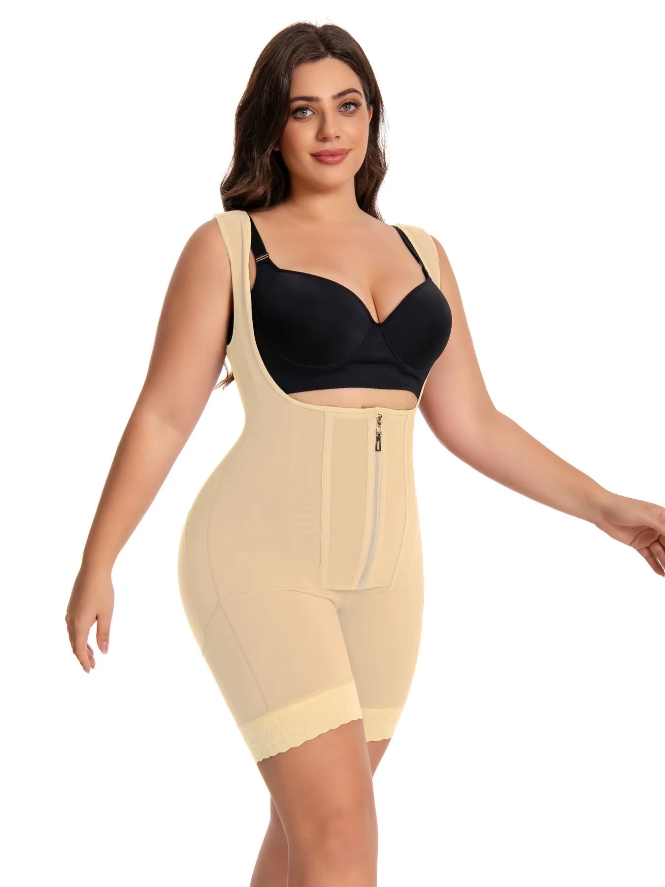 Women’S High-Waisted Lace Bodysuit Shapewear – Fajas Colombianas Tummy Control Body Shaper, Full Coverage Zipper Slimming Garmen