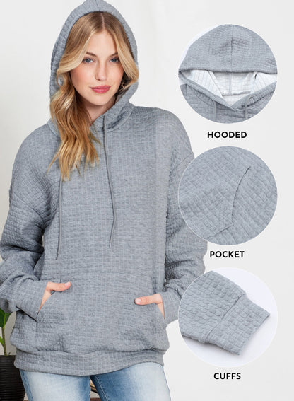 Womens Sweatshirts Hoodies Sweatshirt Long Sleeve Waffle Hoodies Pullover Casual Oversized Hooded Sweatshirts with Pocket Gray M