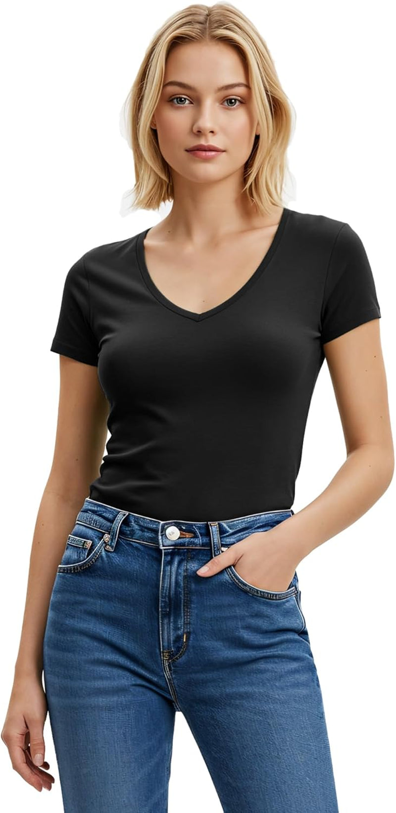 Women'S Short Sleeve T Shirt V Neck Tee Junior and plus Sizes