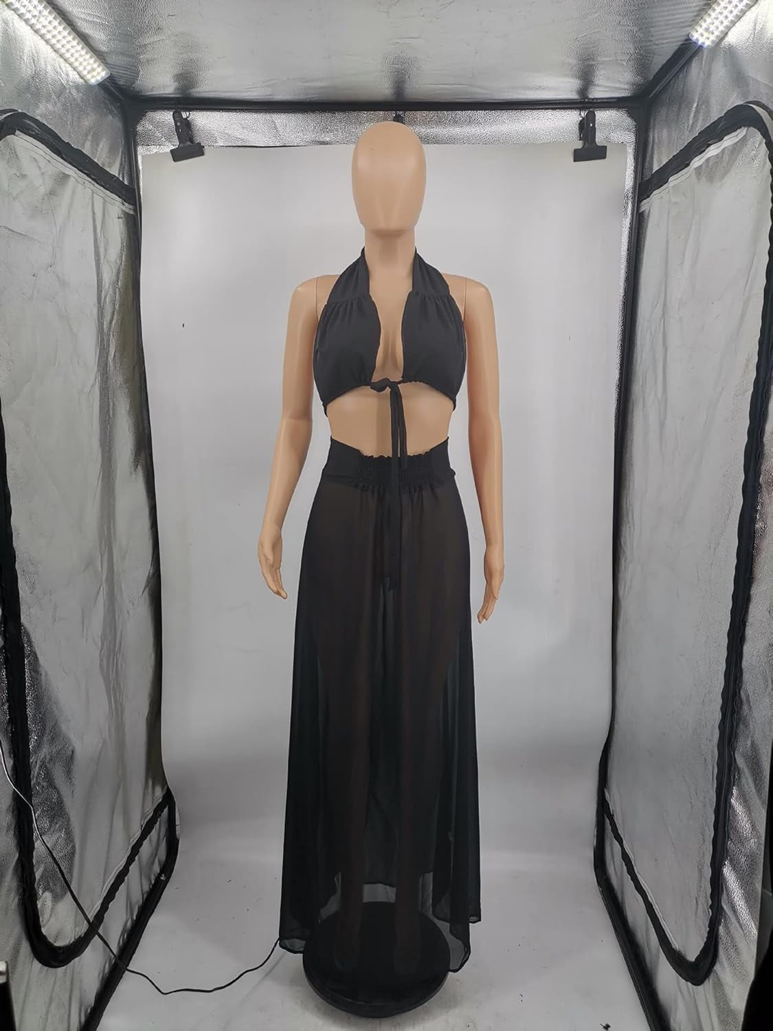 Women'S Sexy Chiffon 2 Piece Dress Outfits Sleeveless Ruffle Crop Top Pleated Long Skirt 2 Piece Maxi Dress Purple