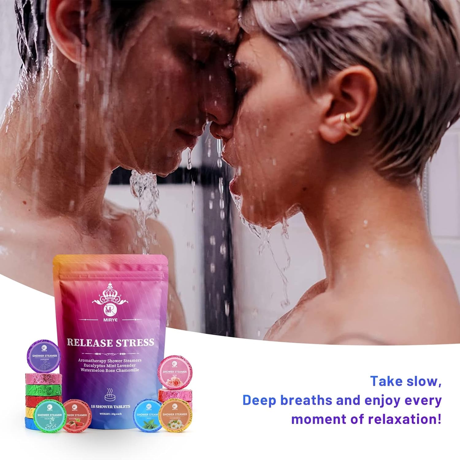 Shower Steamers Aromatherapy, Christmas Gifts for Women or Men, Organic Shower Bombs with Chamomile Rose Lavender Mint Watermelon Eucalyptus Essential Oil, 18-Pack Bath Bombs Birthday Gift