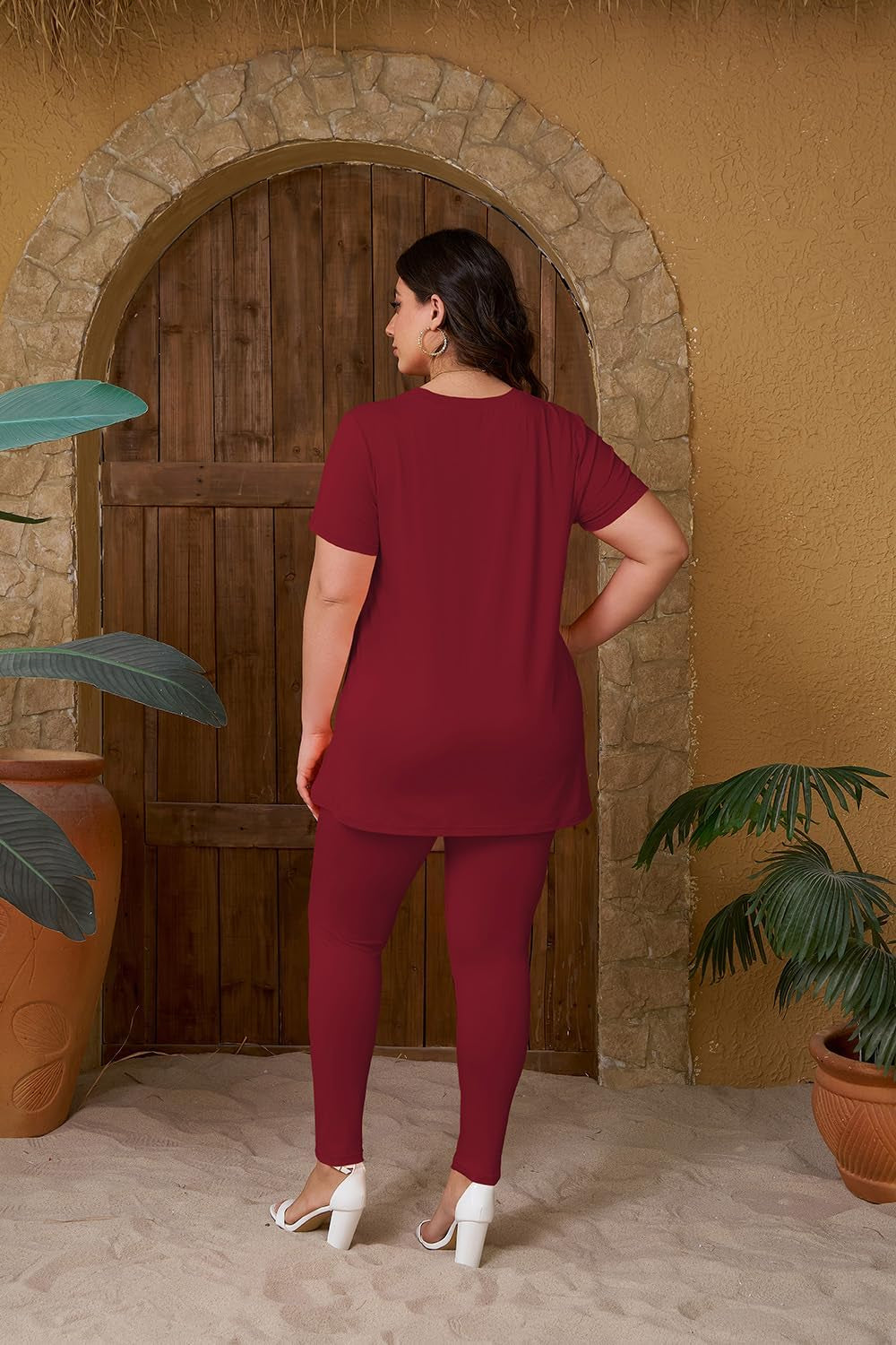 Women plus Size 2 Piece Outfits Short Sleeve Top and Legging Pant Set Lounge Sets Tracksuit