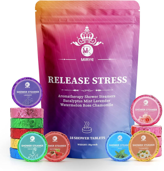 Shower Steamers Aromatherapy, Christmas Gifts for Women or Men, Organic Shower Bombs with Chamomile Rose Lavender Mint Watermelon Eucalyptus Essential Oil, 18-Pack Bath Bombs Birthday Gift