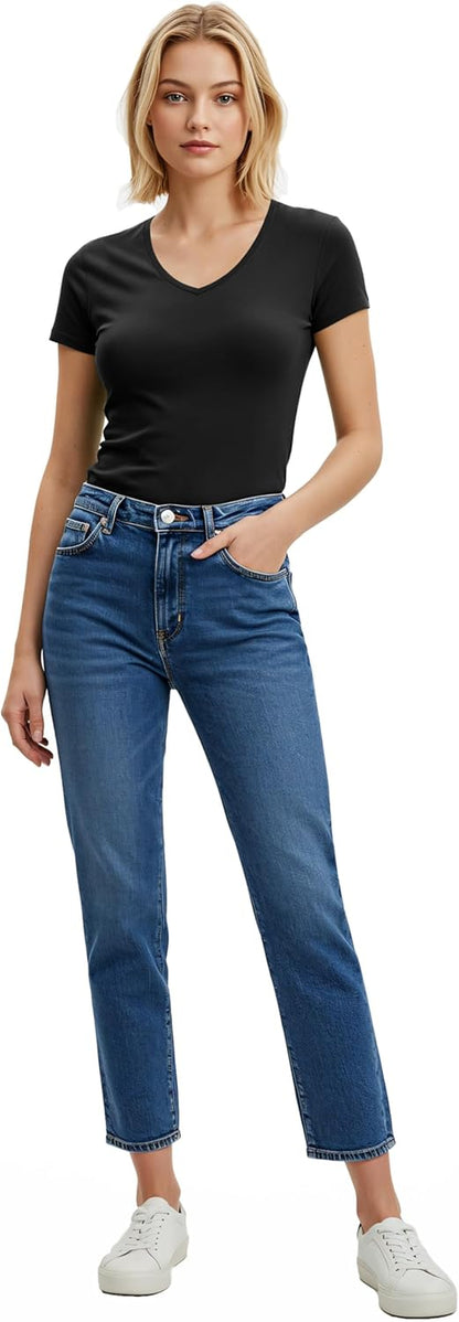 Women'S Short Sleeve T Shirt V Neck Tee Junior and plus Sizes
