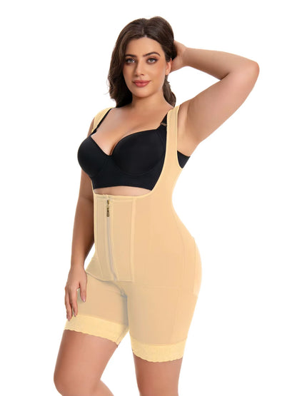 Women’S High-Waisted Lace Bodysuit Shapewear – Fajas Colombianas Tummy Control Body Shaper, Full Coverage Zipper Slimming Garmen
