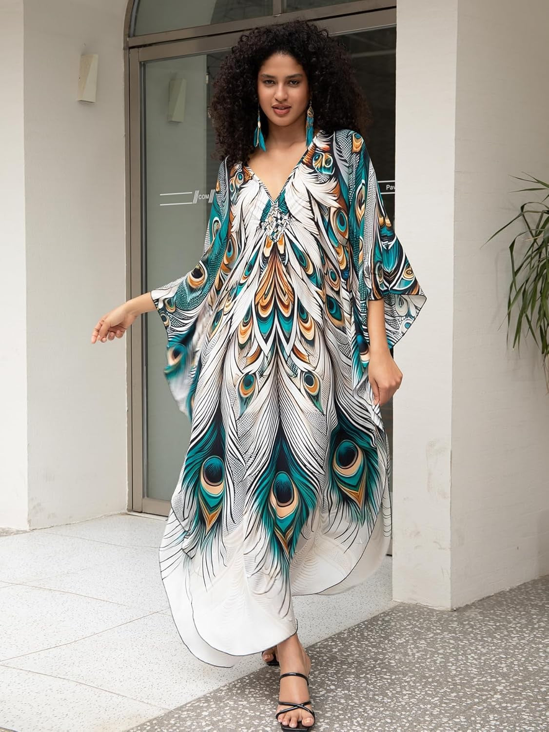 Women'S plus Size Kaftan Dress – plus Size Maxi Dress Moo Moos Beach Cover Up,