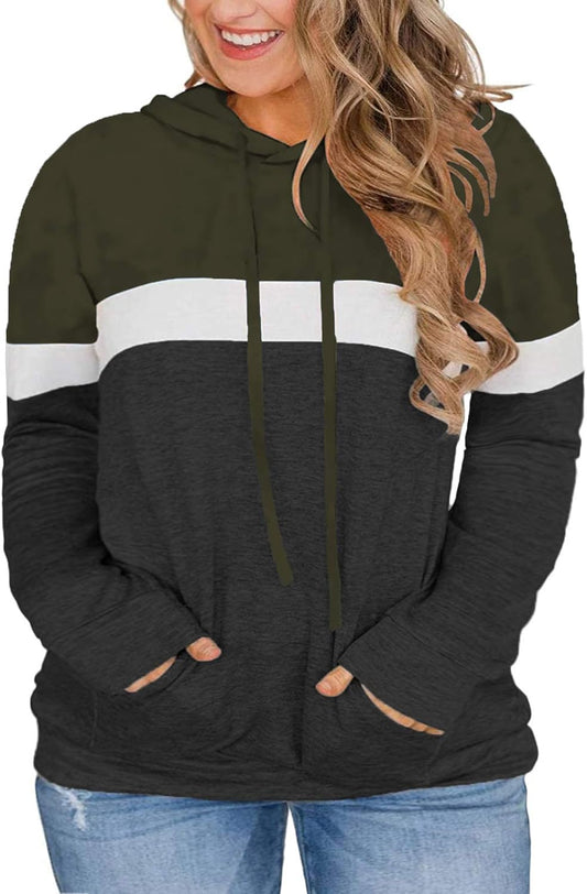 Women-Plus-Size-Hoodies-Sweatshirts Color Block Tops with Pockets XL-4XL