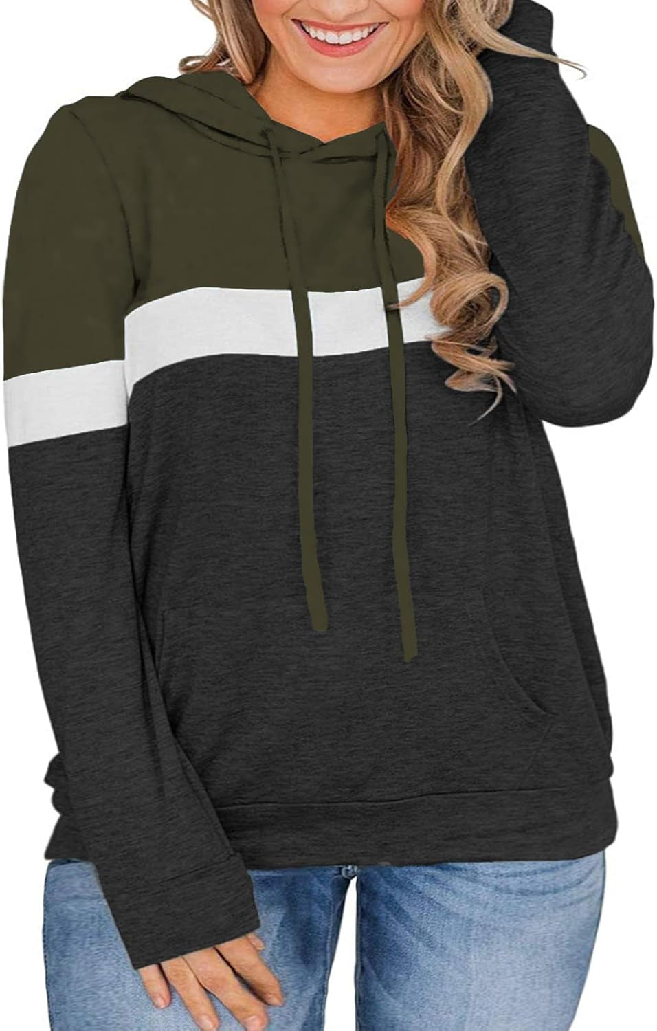 Women-Plus-Size-Hoodies-Sweatshirts Color Block Tops with Pockets XL-4XL
