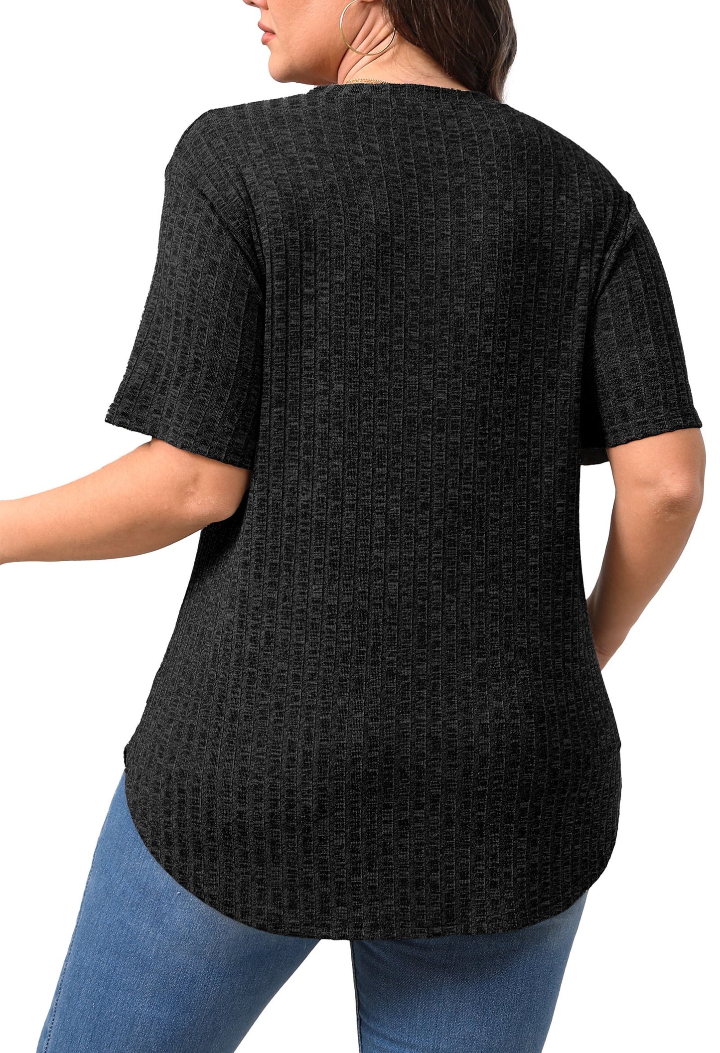 Womens plus Size Tops Crewneck Short Sleeve Shirts Casual Loose Tunic Tops Curved Hem Summer Blouses