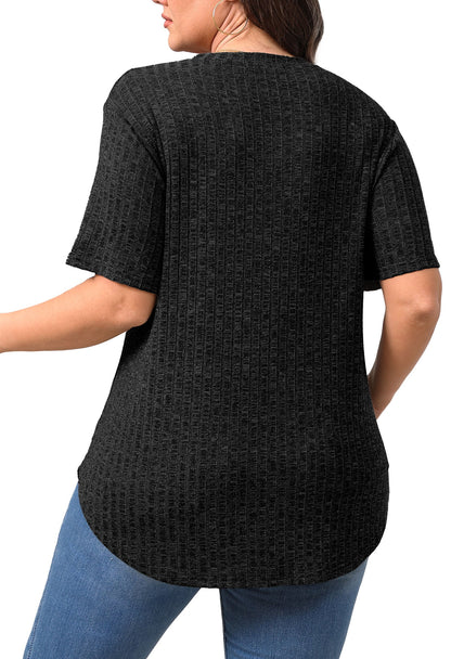 Womens plus Size Tops Crewneck Short Sleeve Shirts Casual Loose Tunic Tops Curved Hem Summer Blouses