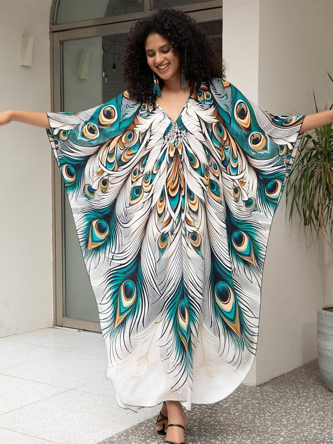 Women'S plus Size Kaftan Dress – plus Size Maxi Dress Moo Moos Beach Cover Up,