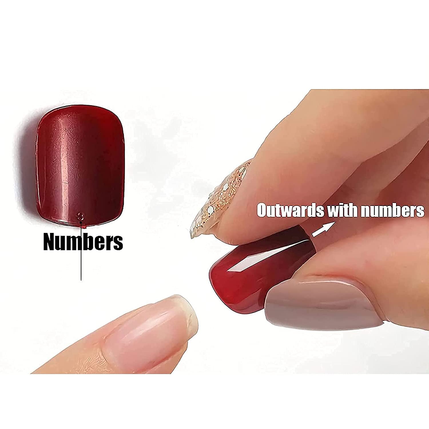 Press on Nails - Long Square Glue on Nails with Black French Tip, Acrylic Flower Rhinestone Design 24 Pcs