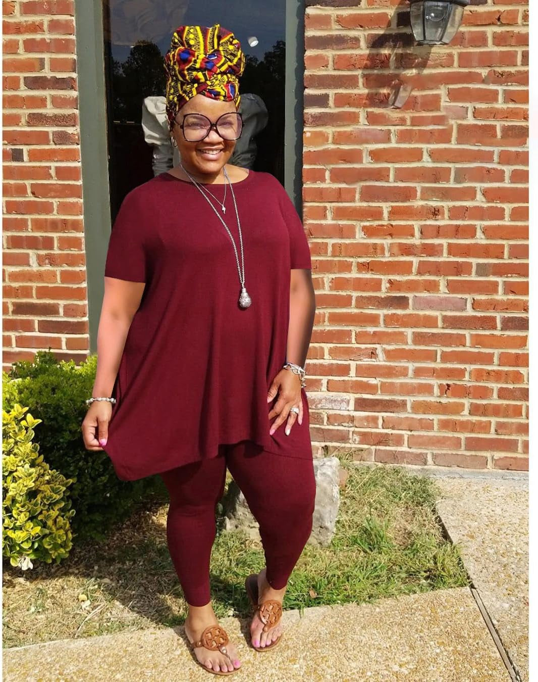 Women plus Size 2 Piece Outfits Short Sleeve Top and Legging Pant Set Lounge Sets Tracksuit