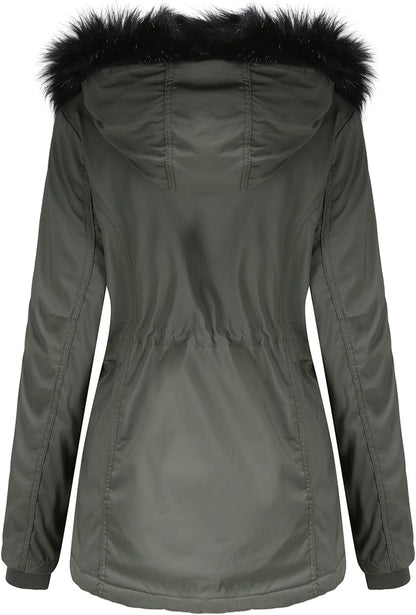 Women Coats plus Size Fur Hood Fleece Lined plus Size Thick Windproof Warm Packable down Jacket Trench Parka Outwear