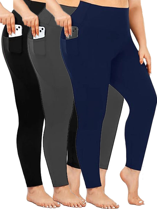 Women'S High Waist Yoga Pants with Pockets plus Size Leggings Tummy Control Workout Yoga Leggings