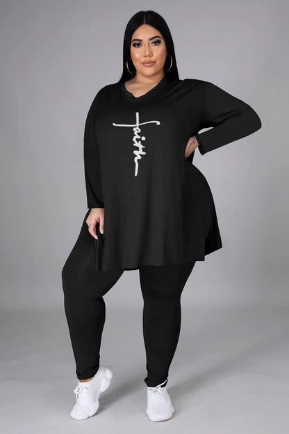 Women'S plus Size Two Piece Outfits Loungewear Sets Long Sleeve Oversized Tshirts Sweatpants Sweatsuits Sets