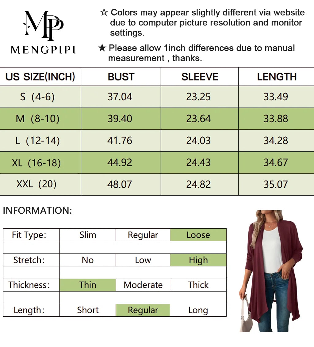 Women'S Basic Casual Lightweight Long Sleeve Drape Open Front Cardigan, Navy Blue-L(12-14)
