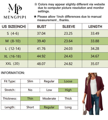 Women'S Basic Casual Lightweight Long Sleeve Drape Open Front Cardigan, Navy Blue-L(12-14)