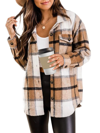 Flannel Shirts for Women Plaid Jackets Long Sleeve Shackets Womens Button down Coats Warm Blouses