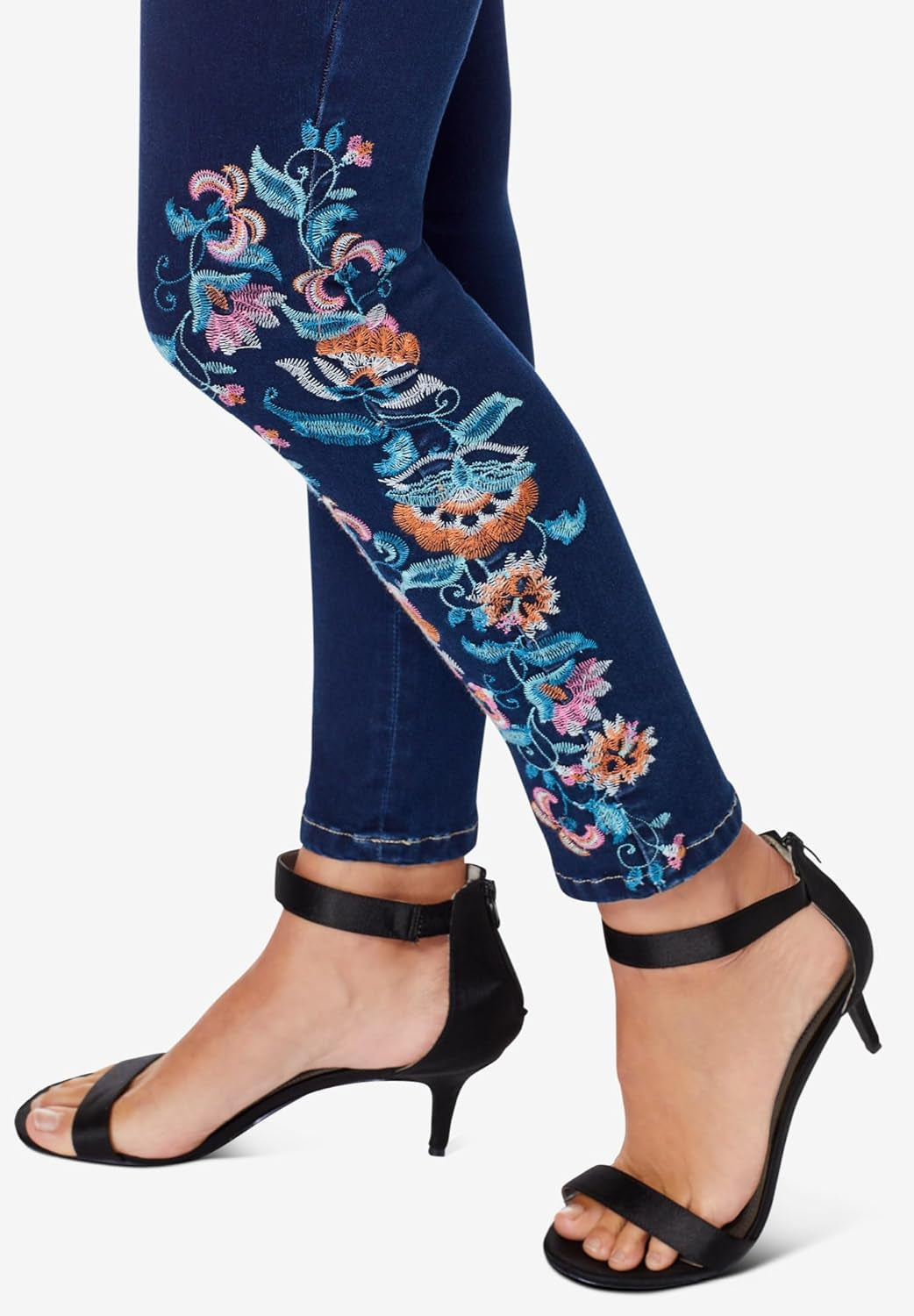 Women'S plus Size Embroidered Jean - 32 W, Multi Embroidered Blossoms