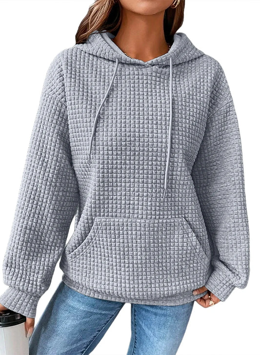 Womens Sweatshirts Hoodies Sweatshirt Long Sleeve Waffle Hoodies Pullover Casual Oversized Hooded Sweatshirts with Pocket Gray M