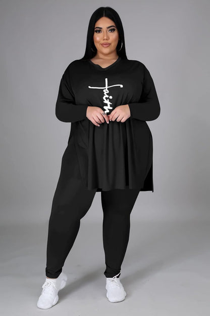 Women'S plus Size Two Piece Outfits Loungewear Sets Long Sleeve Oversized Tshirts Sweatpants Sweatsuits Sets