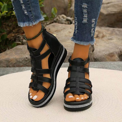 Womens Gladiator Sandals, Soft Sole Breathable Wide Width Summer Wedge Shoes Black