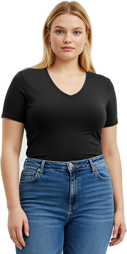 Women'S Short Sleeve T Shirt V Neck Tee Junior and plus Sizes