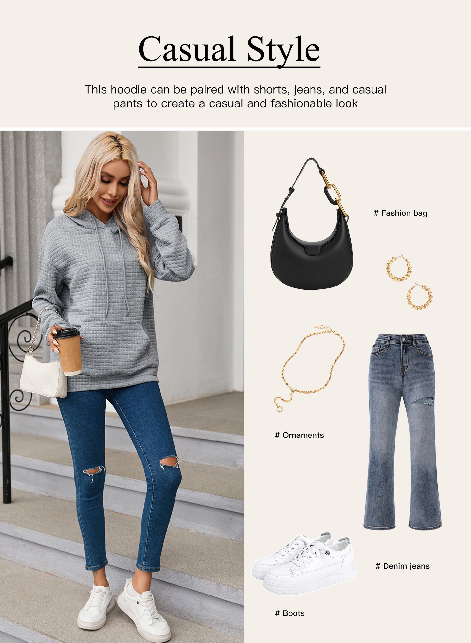 Womens Sweatshirts Hoodies Sweatshirt Long Sleeve Waffle Hoodies Pullover Casual Oversized Hooded Sweatshirts with Pocket Gray M