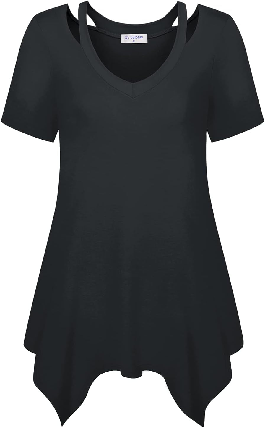 Womens Short Sleeve Tunic Tops Cut Out V Neck Dressy Casual Loose Fit Long Tops