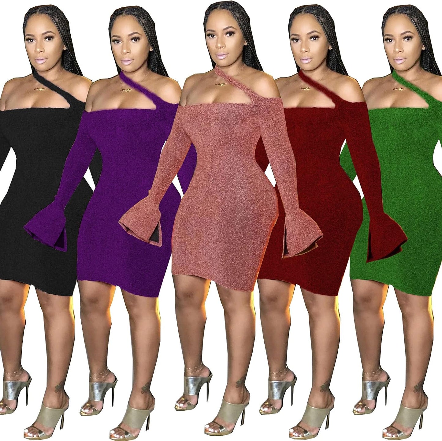 Womens Sexy Black Midi Dress - Elegant off the Shoulder Bodycon Party Dresses plus Size