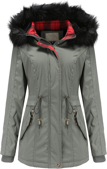 Women Coats plus Size Fur Hood Fleece Lined plus Size Thick Windproof Warm Packable down Jacket Trench Parka Outwear