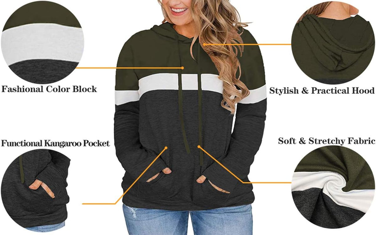 Women-Plus-Size-Hoodies-Sweatshirts Color Block Tops with Pockets XL-4XL