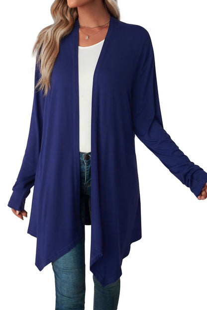 Women'S Basic Casual Lightweight Long Sleeve Drape Open Front Cardigan, Navy Blue-L(12-14)