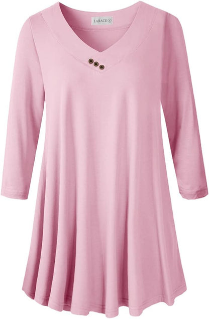 plus Size Tunic Women'S 3/4 Sleeve Tops and Blouses V Neck Shirts Loose Basic Tee