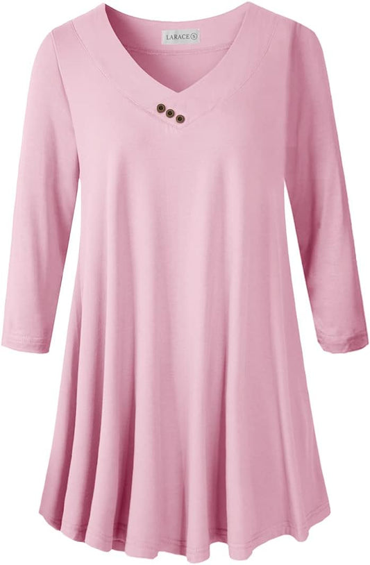 plus Size Tunic Women'S 3/4 Sleeve Tops and Blouses V Neck Shirts Loose Basic Tee