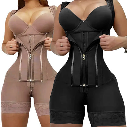 Body Shaper Shapewear Women Bodysuit Colombian Fajas 9-Bone High Compression Girdle Double Tummy Control,Open Crotch with Zipper
